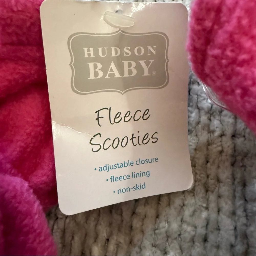 Hudson Baby Fleece Scooties Booties Pink Infant Slippers Non-Skid Size 6-12M NWT